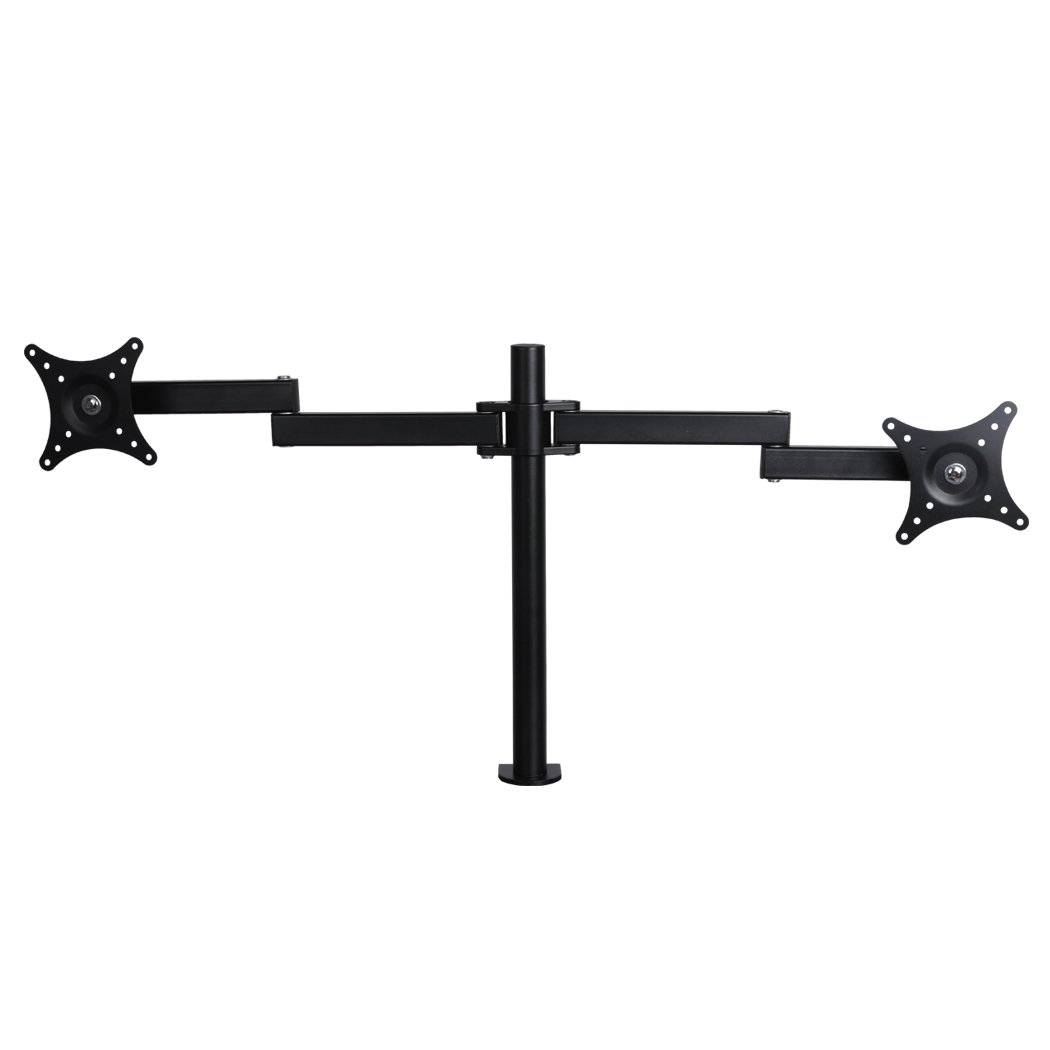 Dual HD LED Desk Mount Monitor Stand with two adjustable arms for LCD screens, showcasing ergonomic design and heavy-duty steel construction.