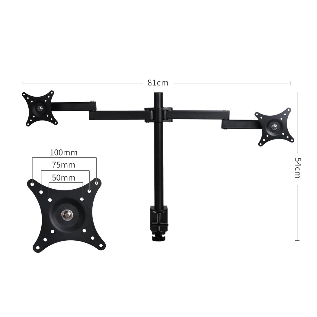 Dual HD LED Desk Mount Monitor Stand with two adjustable arms for LCD screens, showcasing ergonomic design and heavy-duty steel construction.