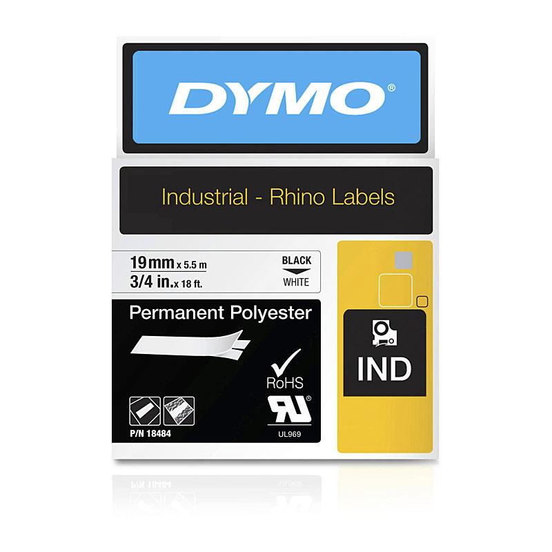 DYMO Black on White 19mm Tape roll showcasing clear labeling for various applications.