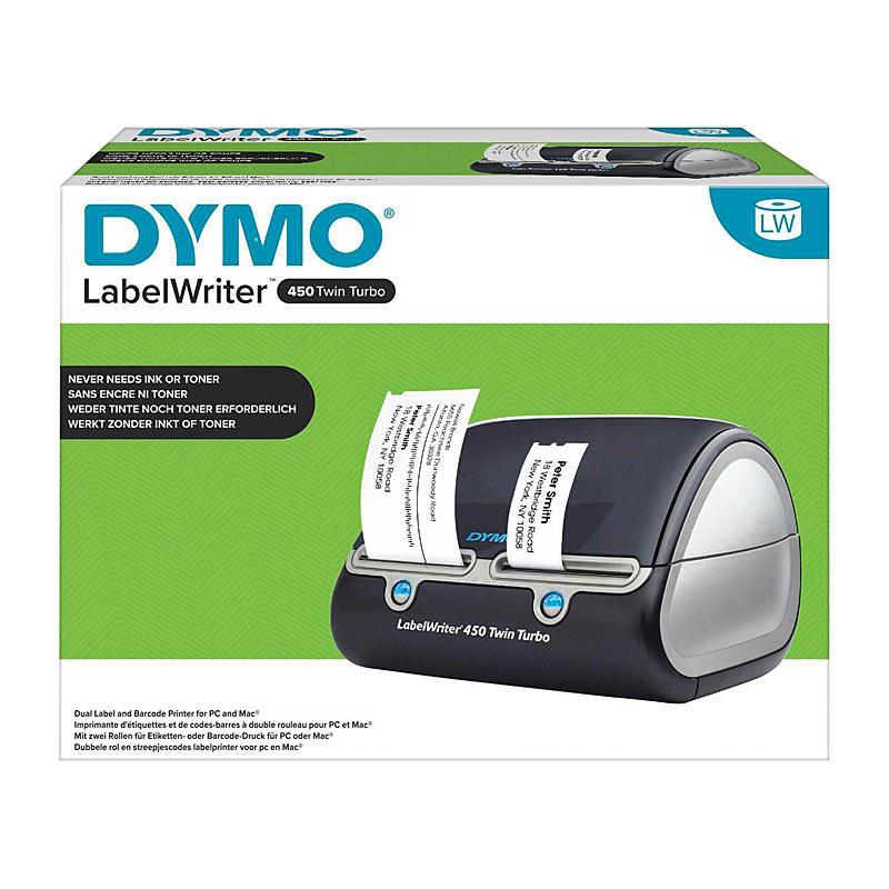 DYMO LabelWriter 450 TwinTurbo label printer with dual roll capacity and user-friendly design.