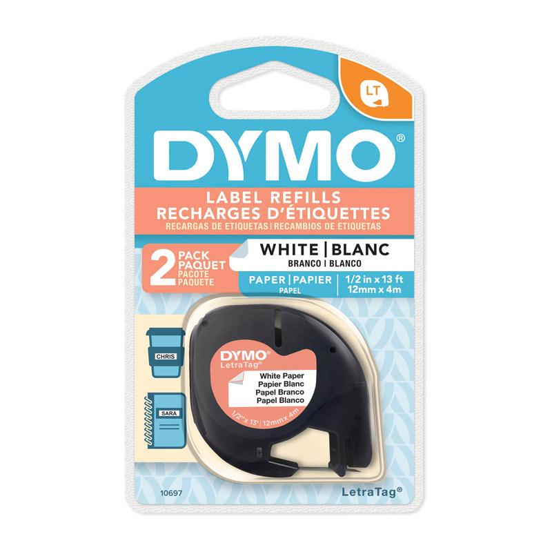 Two rolls of DYMO Light Paper labels, 12mm x 4m, packaged for easy use at POS stations.