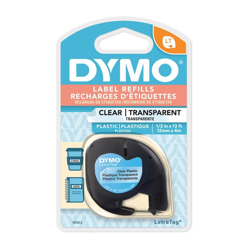 DYMO Light Plastic 12mm x 4m labels in a roll, showcasing premium quality and durability for labeling needs.