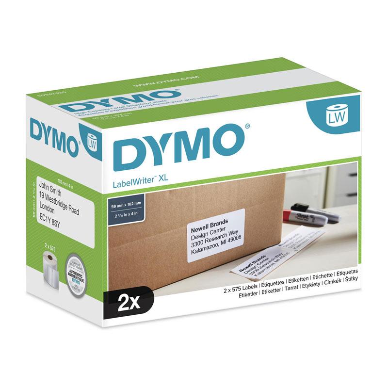 A pack of DYMO LW 102mm x 59mm White labels, showcasing their premium quality and suitability for POS stations.