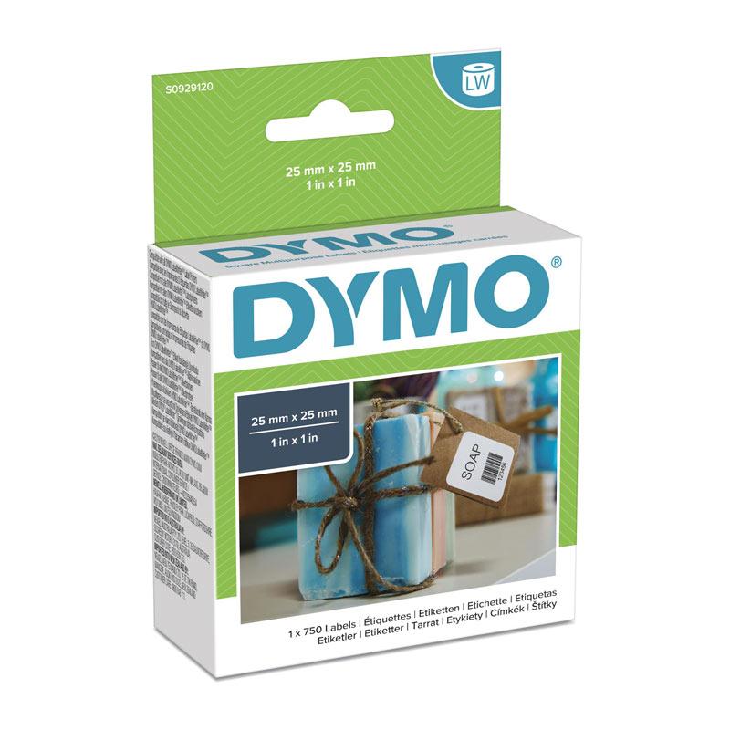 A pack of DYMO LW 25mm x 25mm white labels, designed for high-quality labeling at POS stations.