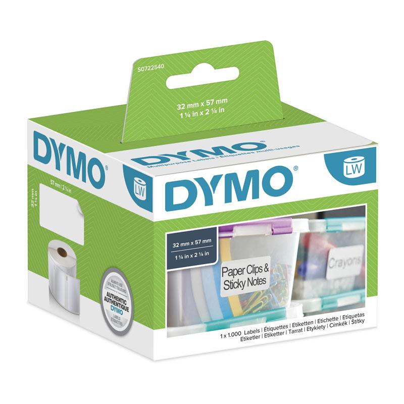 DYMO LW MultiLabel 32mm x 57mm labels on a roll, showcasing premium quality and clear printing for POS stations.