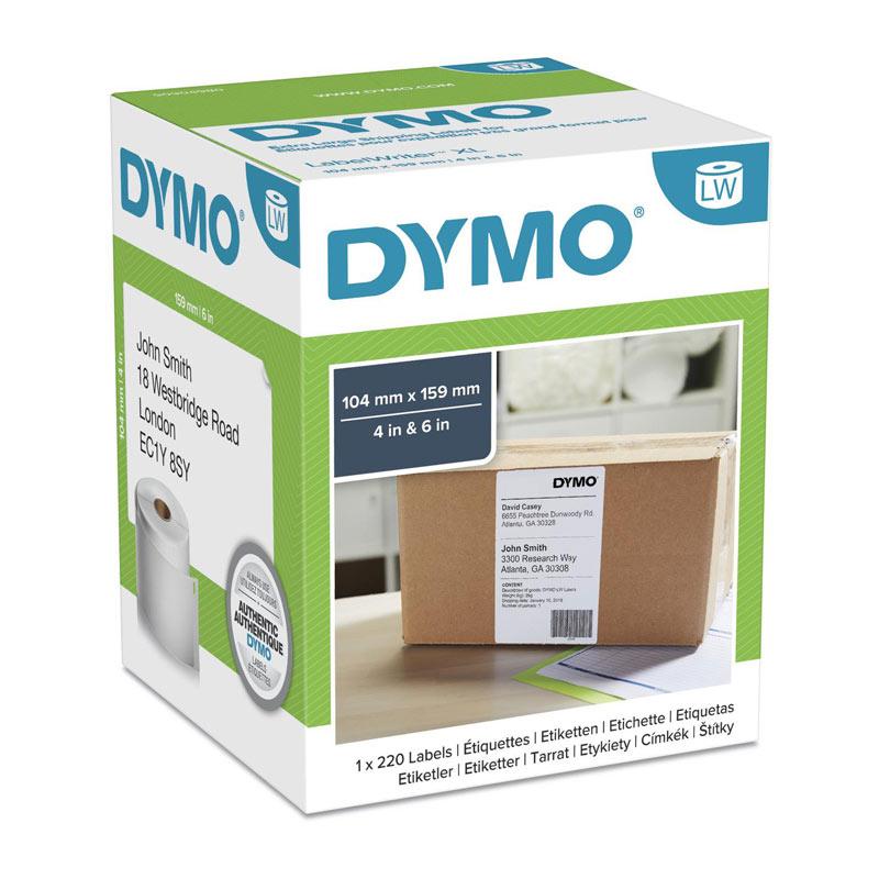 A pack of DYMO Ship Labels measuring 104mm x 159mm, designed for efficient shipping and labeling.