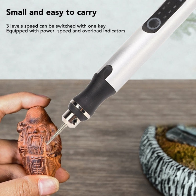 E108 Wireless Portable USB Rechargeable Mini Electric Drill with 59 accessories, showcasing its ergonomic design and LCD display.