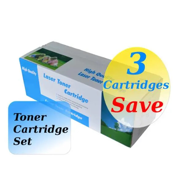 E230X Generic Toner Cartridge set with three cartridges compatible with Lexmark, Dell, and Xerox printers.