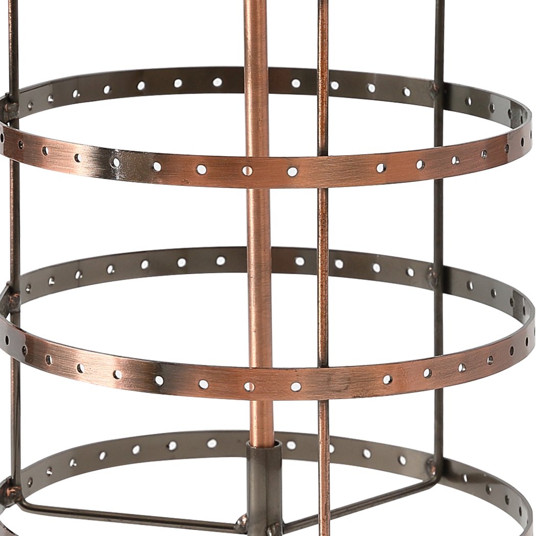 Antique-style earring holder stand with 4 tiers, capable of holding 72 pairs of earrings, featuring a bronze finish and 360° rotation.