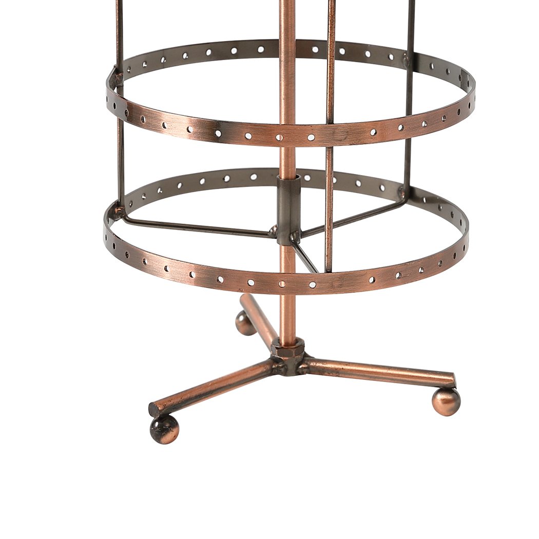 Antique-style earring holder stand with 4 tiers, capable of holding 72 pairs of earrings, featuring a bronze finish and 360° rotation.