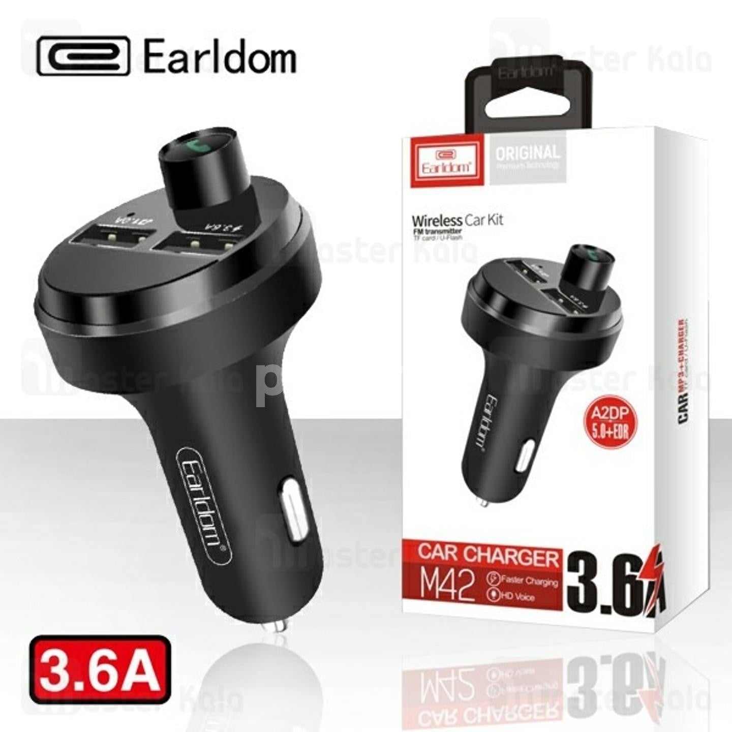 Earldom M42 Wireless Car Kit FM Transmitter with Bluetooth and LCD display, designed for easy music streaming in vehicles.