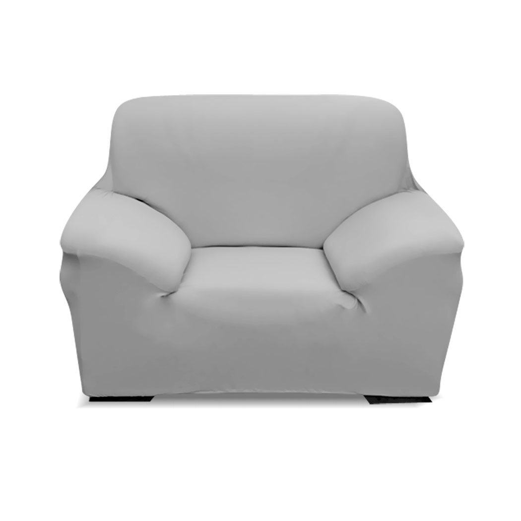 Grey Easy Fit Stretch Couch Sofa Slipcover for 1 Seater, showcasing its stretchable fabric and modern design.