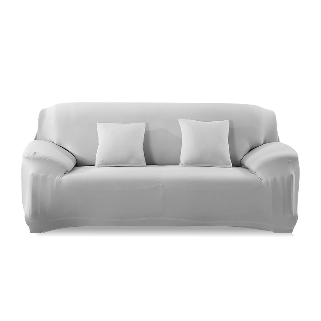 Grey Easy Fit Stretch Couch Sofa Slipcover for 2 Seater, showcasing its snug fit and soft texture.