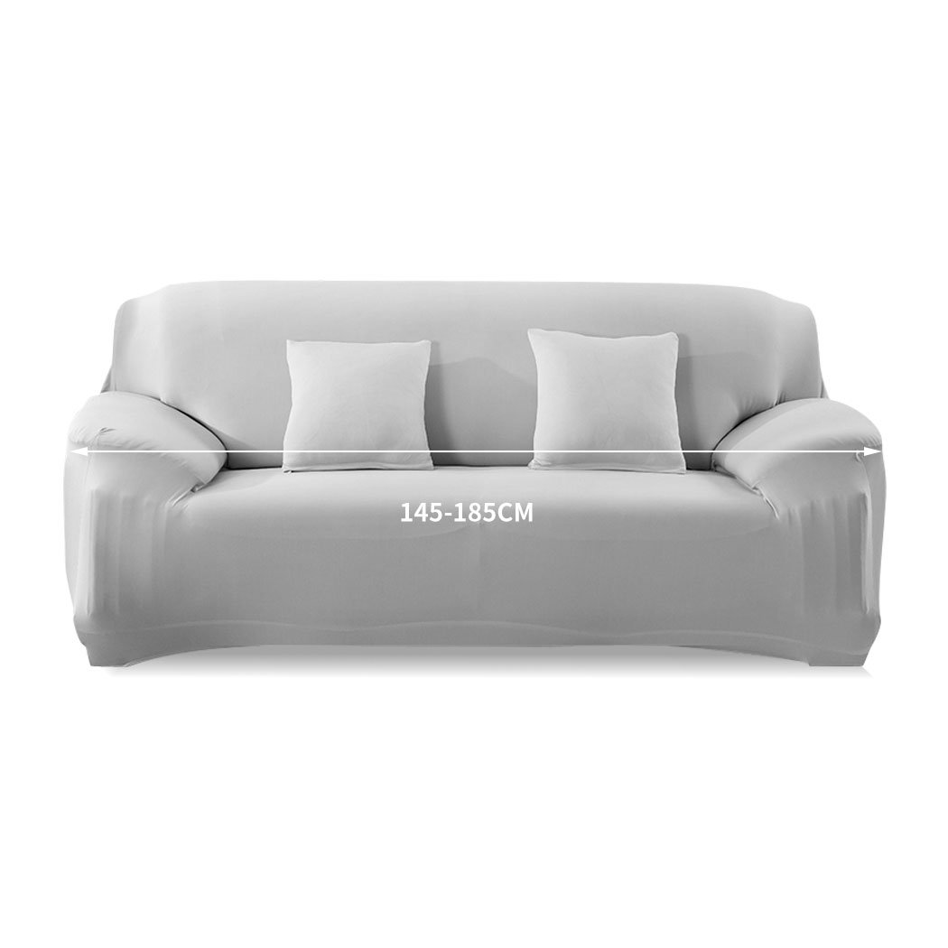 Grey Easy Fit Stretch Couch Sofa Slipcover for 2 Seater, showcasing its snug fit and soft texture.