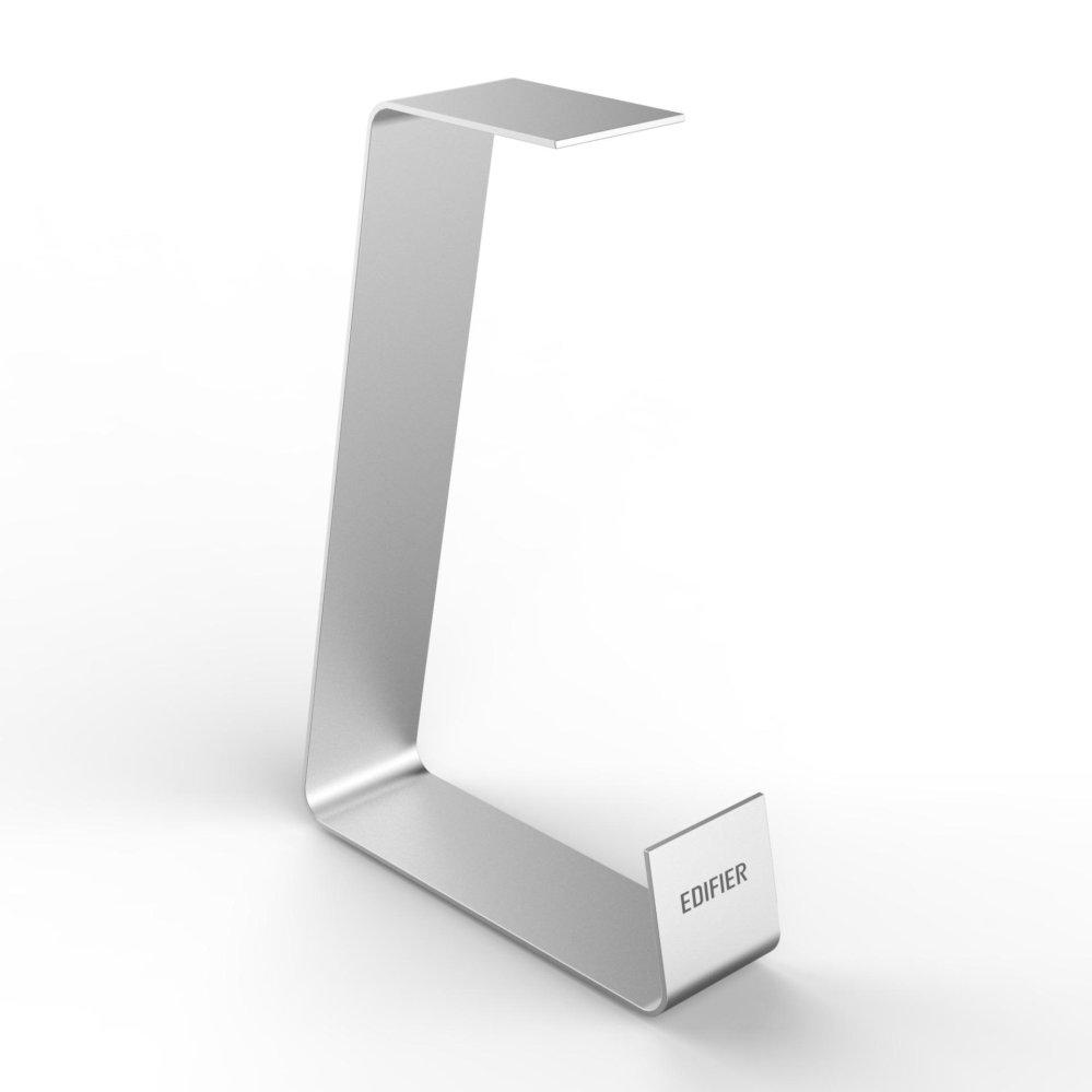 Edifier ED041 Headphone Stand in silver aluminum, showcasing its sleek and modern design.