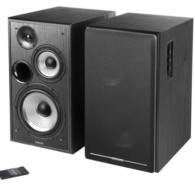 EDIFIER R2750DB Active 2.0 Speaker System in black, showcasing its sleek design and dual speaker setup.