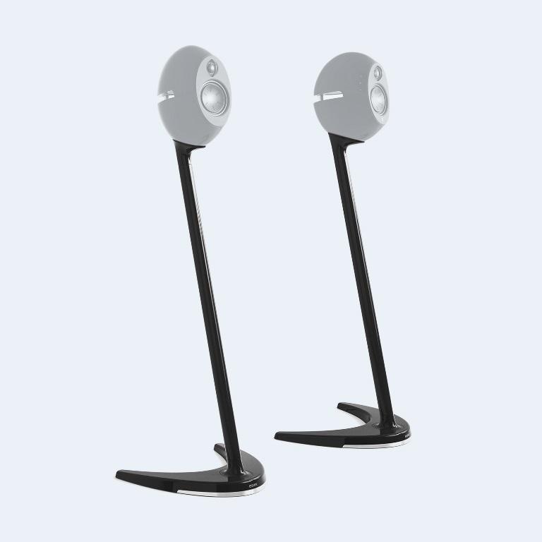 Edifier SS01C Speaker Stands in Black, designed for E25, E25HD, and E235 speakers, showcasing a sleek and modern design.