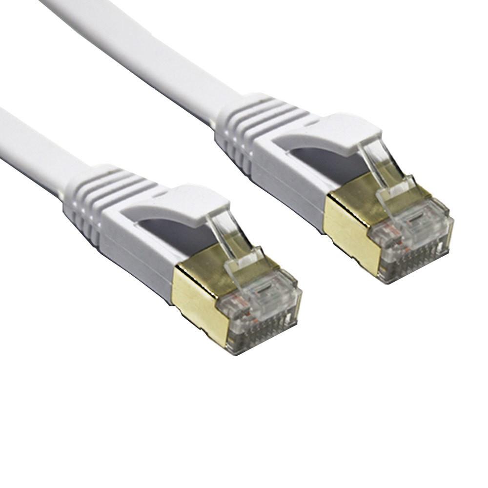 EDIMAX 10m White 10GbE Shielded CAT7 Network Cable, flat design with snagless connectors for optimal performance.