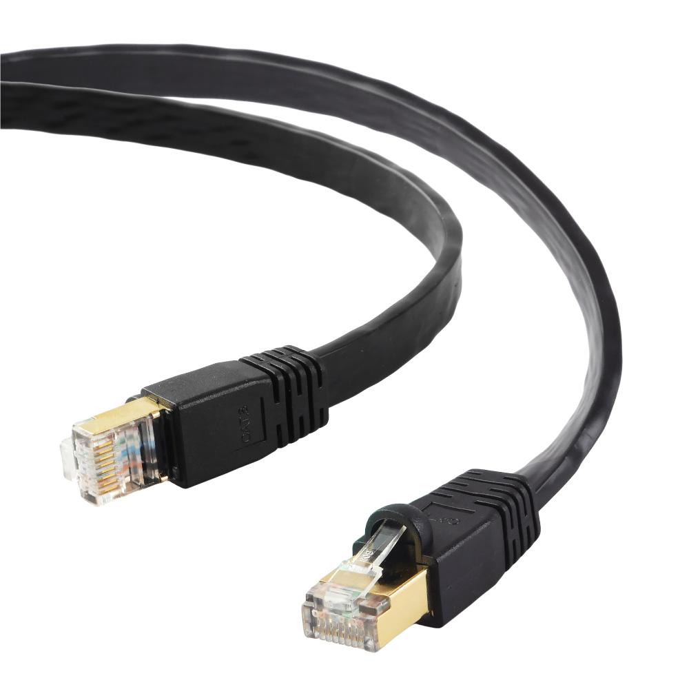 Edimax 3m Black 40GbE Shielded CAT8 Network Cable in flat design, showcasing its sleek appearance and high-quality construction.