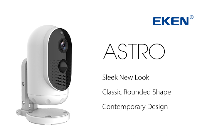 EKEN AStro 1080p Battery Camera with Solar Panel, showcasing its sleek design and weatherproof features.