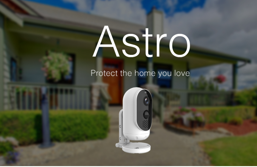 EKEN AStro 1080p Battery Camera with Solar Panel, showcasing its sleek design and weatherproof features.