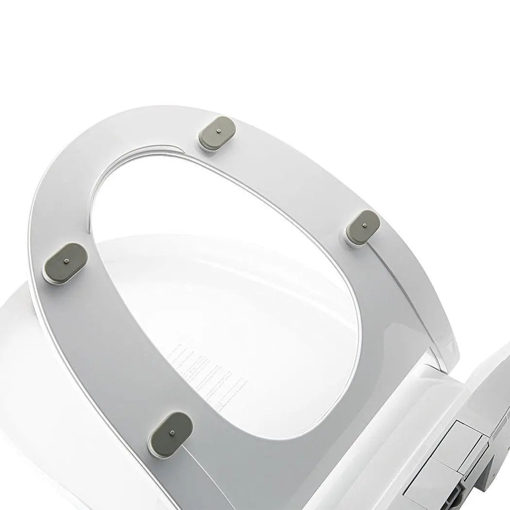 Electric Bidet Toilet Seat Cover with adjustable features and modern design, showcasing its sleek white finish and control panel.