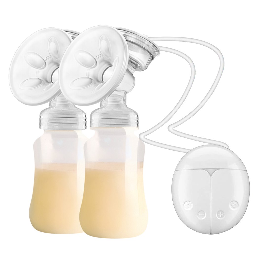 Electric Breast Pump with dual cups and USB charging port, designed for comfortable and efficient milk extraction.