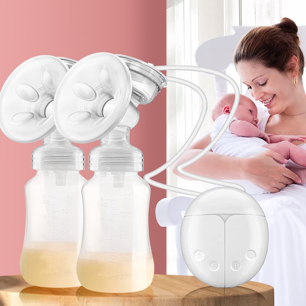 Electric Breast Pump with dual cups and USB charging port, designed for comfortable and efficient milk extraction.