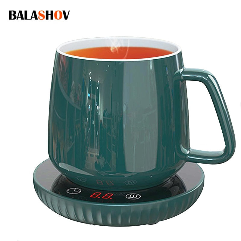 Electric Heating Coaster in green color, designed for keeping beverages warm, featuring a sleek and portable design.