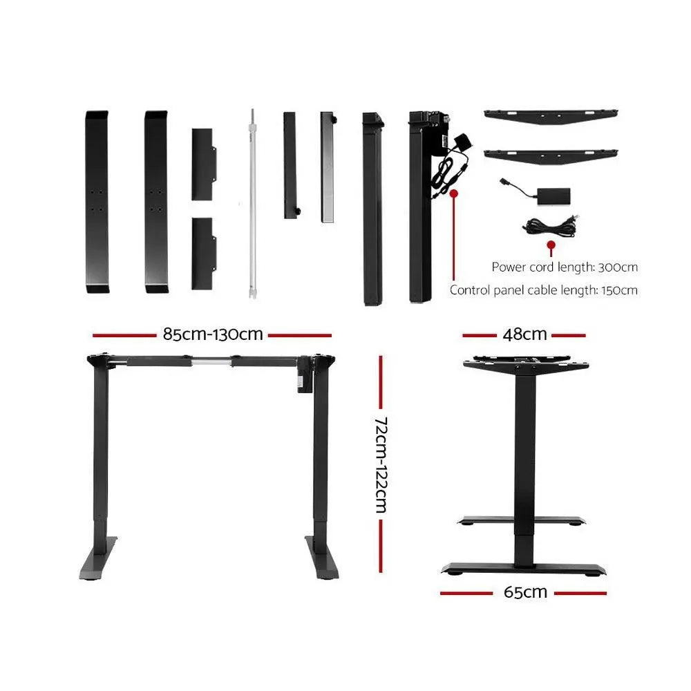 Electric Motorised Height Adjustable Standing Desk with a black frame, showcasing its sleek design and adjustable features.