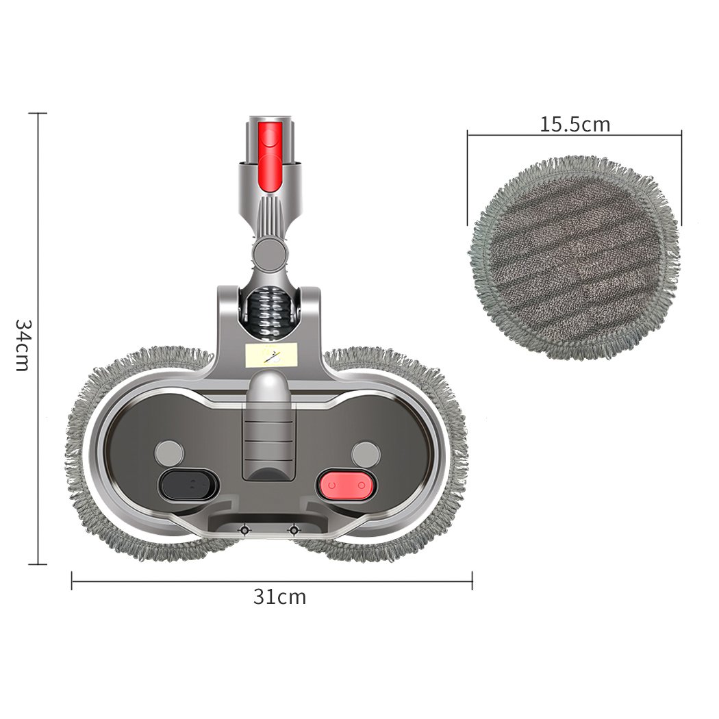 Electric Motorised Mop attachment for Dyson V7, V8, V10, V11, featuring a dual motor, detachable microfiber cloth, and 270° revolving head.