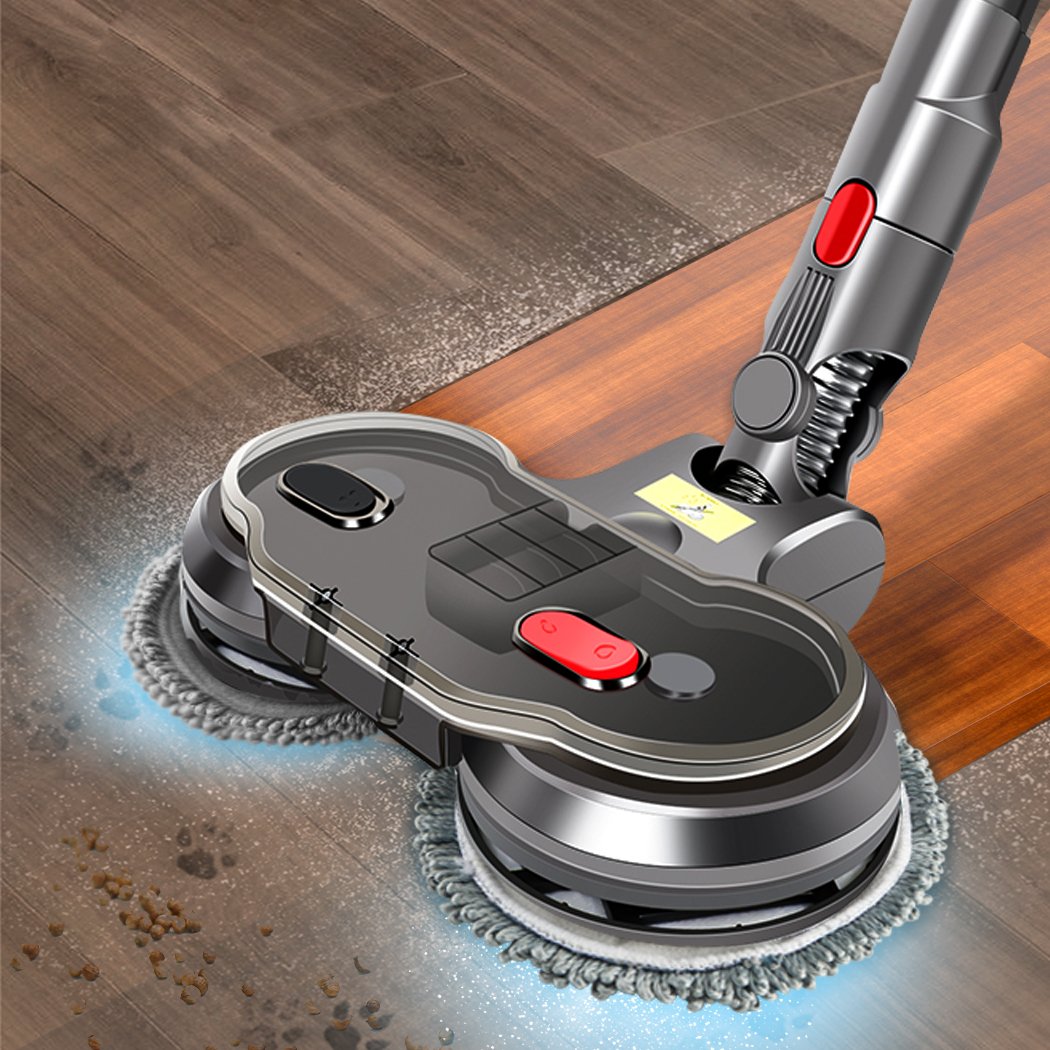 Electric Motorised Mop attachment for Dyson V7, V8, V10, V11, featuring a dual motor, detachable microfiber cloth, and 270° revolving head.