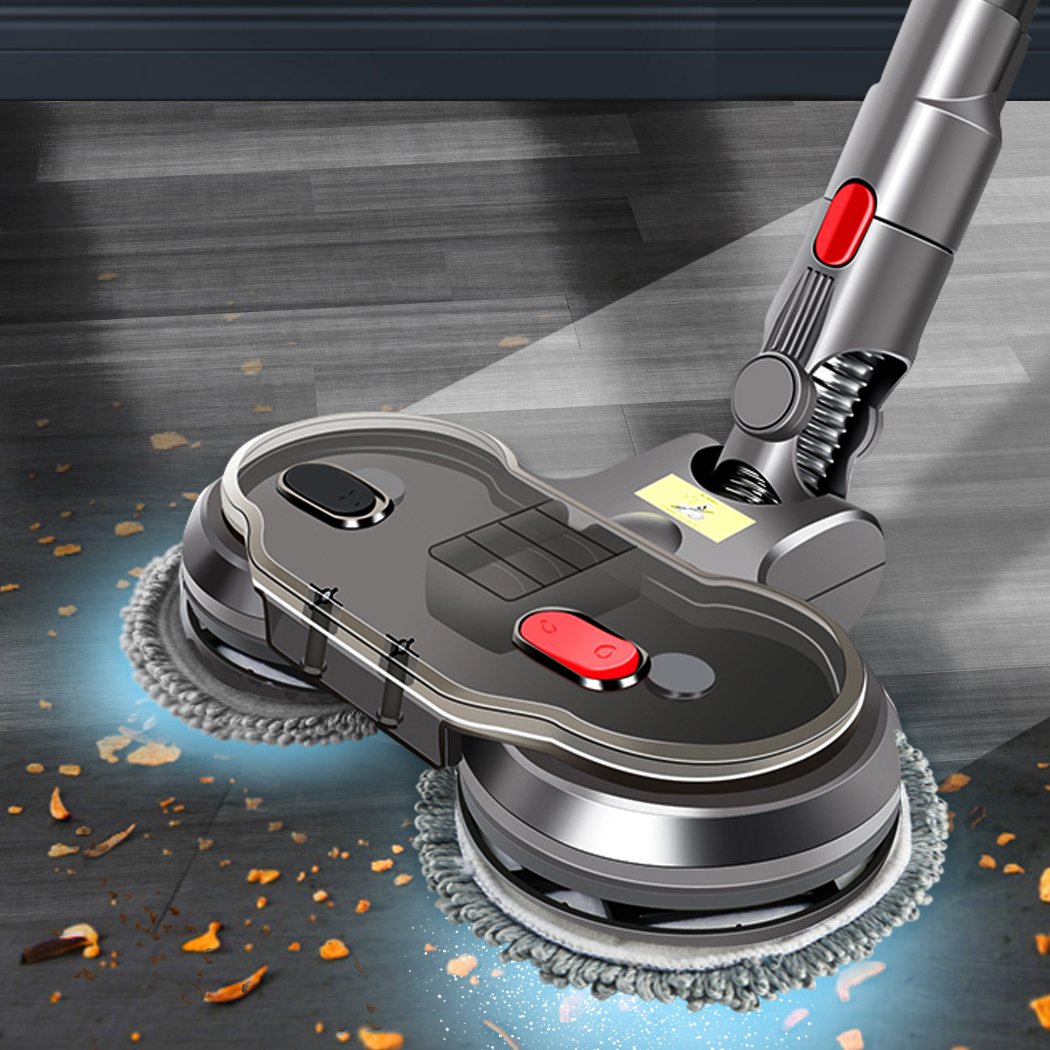 Electric Motorised Mop attachment for Dyson V7, V8, V10, V11, featuring a dual motor, detachable microfiber cloth, and 270° revolving head.