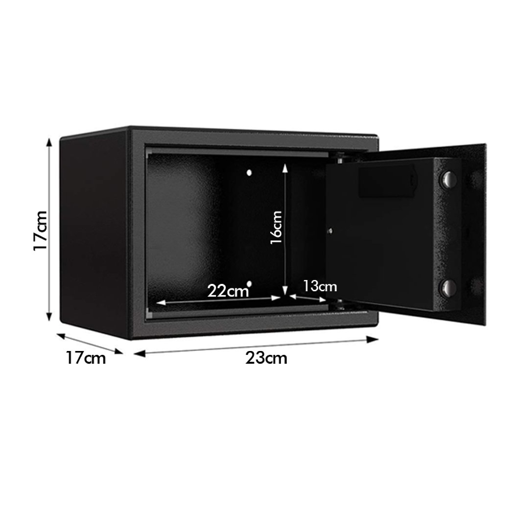 Electronic Safe Digital Security Box in black, showcasing its keypad and solid construction.