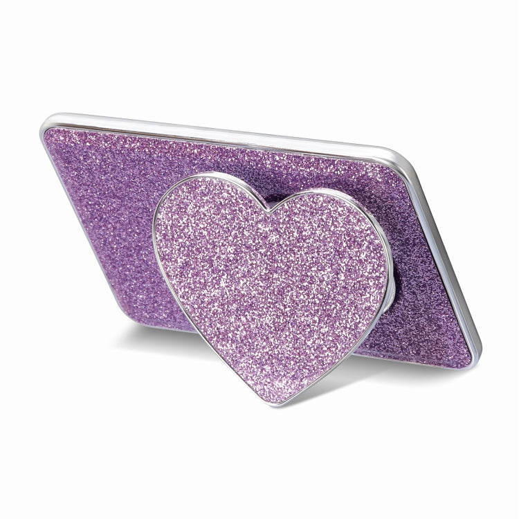 Electroplating Glitter Magsafe Airbag Heart Stand Phone Card holder in PU leather with multiple card slots and magnetic snap closure.