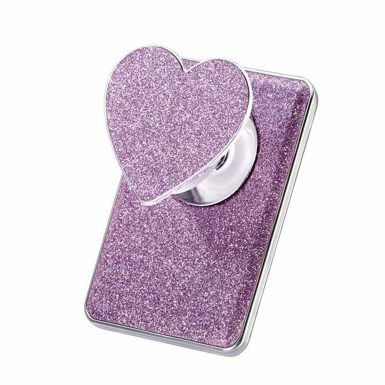 Electroplating Glitter Magsafe Airbag Heart Stand Phone Card holder in PU leather with multiple card slots and magnetic snap closure.