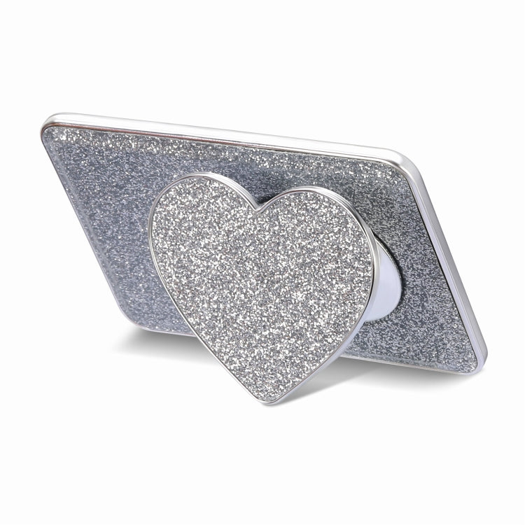 Electroplating Glitter Magsafe Airbag Heart Stand Phone Card in PU leather with multiple card slots and magnetic snap closure.