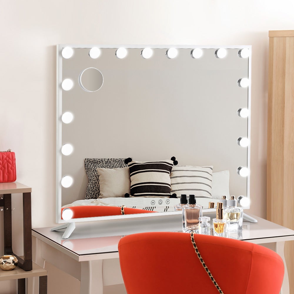 Embellir Makeup Mirror with LED lights, featuring a metal frame and touch controls, perfect for makeup application.