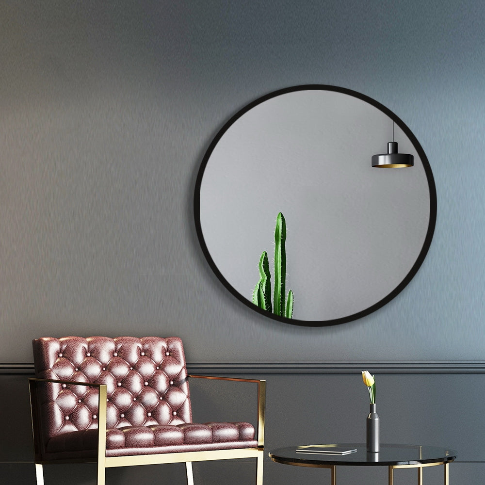 Embellir Round Wall Mirror, 50cm diameter, frameless design with clear reflection, perfect for makeup and bathroom use.