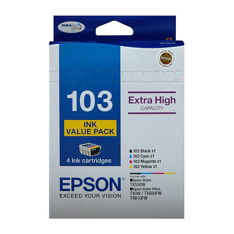 EPSON 103 EHY Ink Value Pack featuring genuine ink cartridges for vibrant printing.