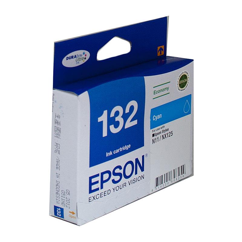 EPSON 132 Cyan Ink Cartridge with vibrant cyan color, designed for high-quality printing.