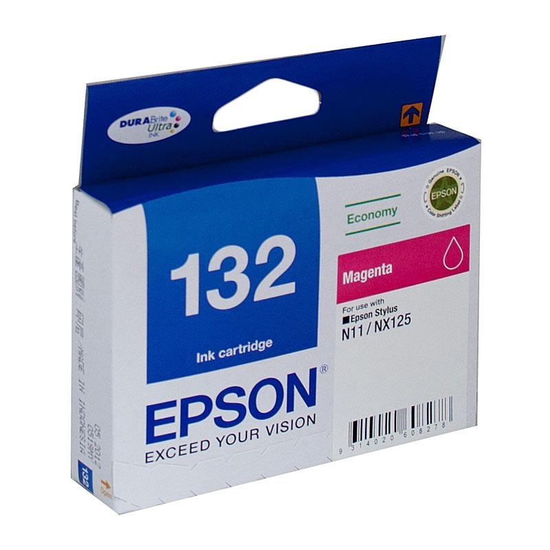 EPSON 132 Magenta Ink Cartridge with vibrant color packaging, designed for high-quality printing.