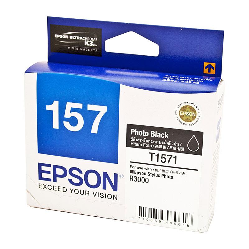 EPSON 1571 Photo Black Ink Cartridge, designed for high-quality photo printing with deep blacks.