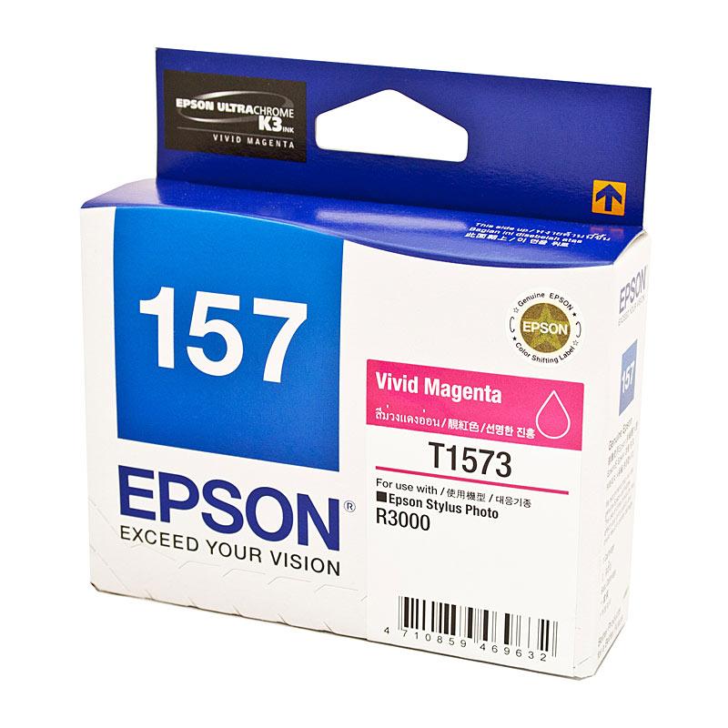 EPSON 1573 Magenta Ink Cartridge with vibrant color packaging, designed for high-quality printing.