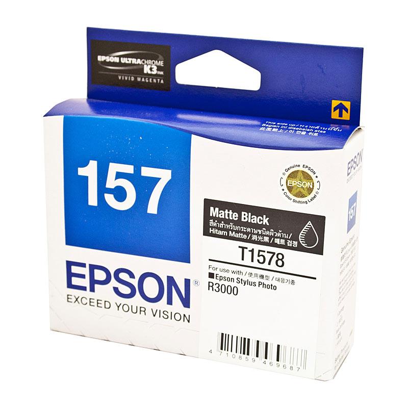 EPSON 1578 Matte Black Ink Cartridge with packaging, showcasing its design and branding.