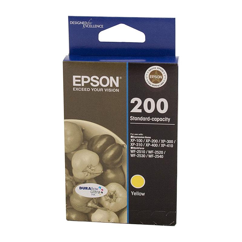 EPSON 200 Yellow Ink Cartridge with vibrant yellow color, designed for high-quality printing.