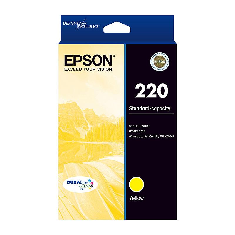 EPSON 220 Yellow Ink Cartridge with vibrant yellow color, designed for high-quality printing.