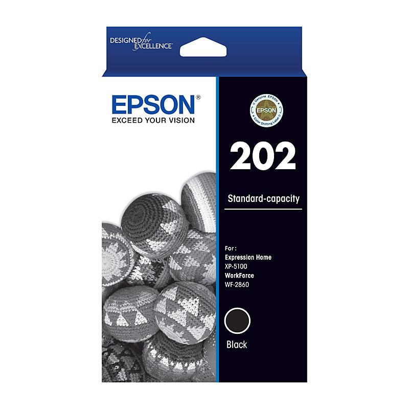 EPSON 202 Black Ink Cartridge, a genuine ink cartridge for high-quality printing, compatible with EPSON XP 5100 and WF 2860 printers.