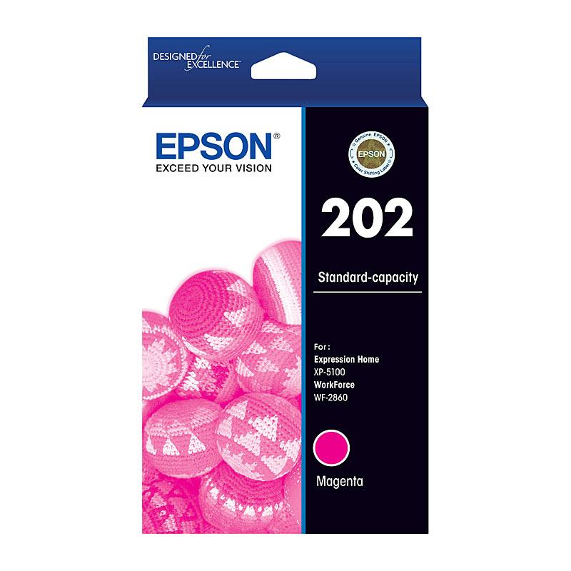 EPSON 202 Magenta Ink Cartridge with vibrant magenta color, designed for quality printing.