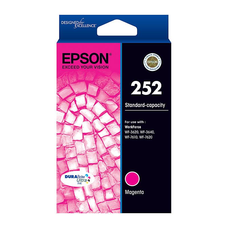 EPSON 252 Magenta Ink Cartridge with vibrant magenta color, designed for high-quality printing.